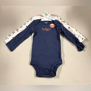 Cartier Navy Blue and White Long-Sleeve Baby One-Piece Bodysuit 3pcs
